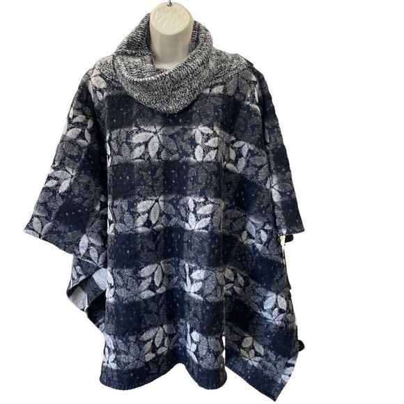 Anthropologie Wintertide Reversible Poncho One Size Plaid Floral - Picture 2 of 12